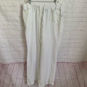 Style & Co. white linen drawstring waist wide leg pants Large